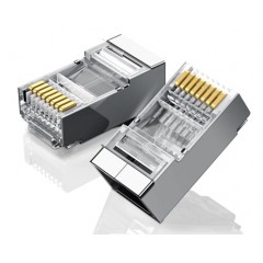 六类RJ45水晶头 6类千兆工程级网络连接器 Cat6带屏蔽电脑8p8c网线接头镀金 100个 50248